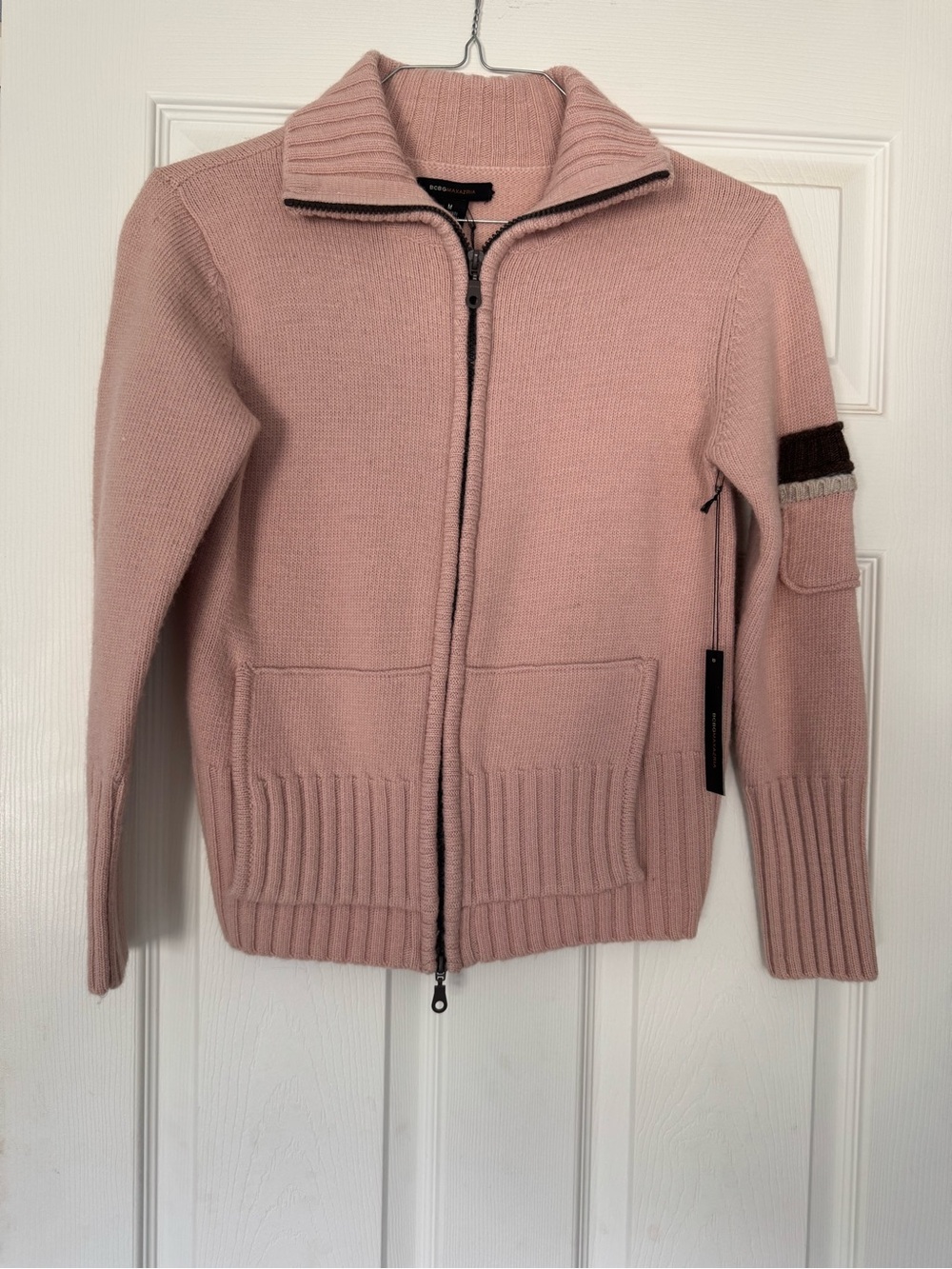 BCBG Pink Zip-Up Wool Blend Sweater Jacket